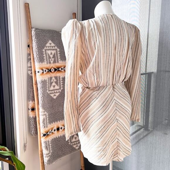 Ronny Kobo Joslyn Beige Striped Linen Blend Ruched Mini Dress Women’s Size XL - Picture 6 of 12